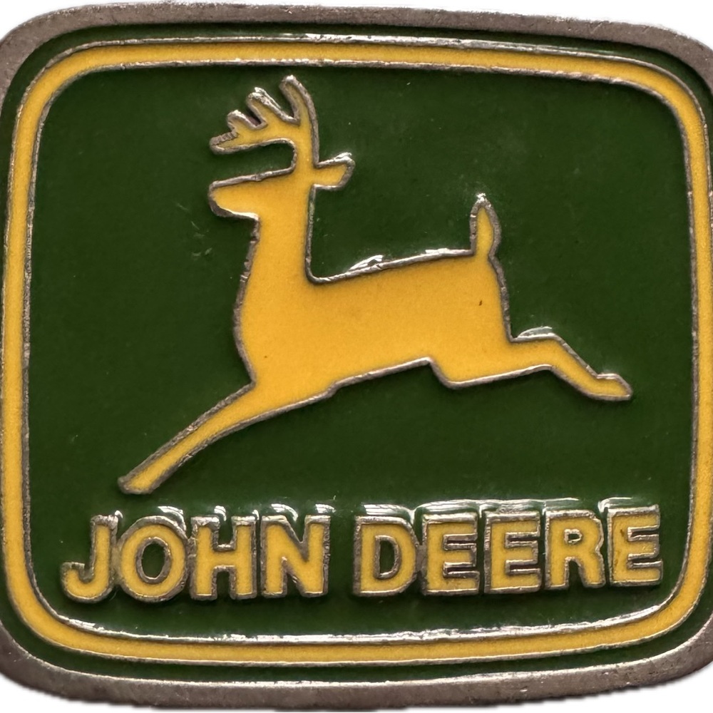 John Deere Belt Buckle Paul Frank USA Made Leaping Deer Logo Green Yellow Square